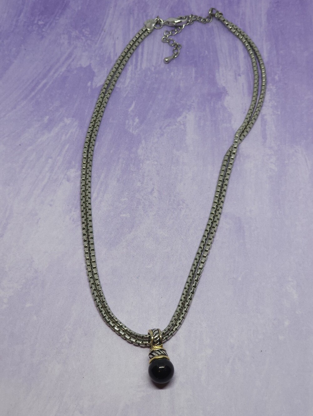 Premier Designs Double Strand Necklace With Enhanced Polished Black Bead Pendant